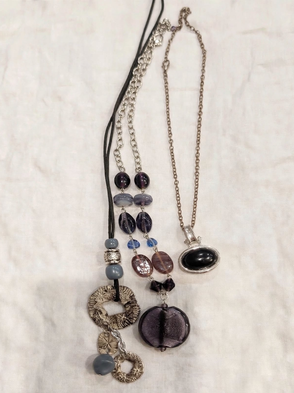 Purple and Silver Glass Bead Pendant Necklace - Women Jewelry